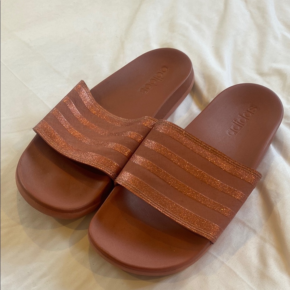 Adidas Brown Slide Sandals with Stripes